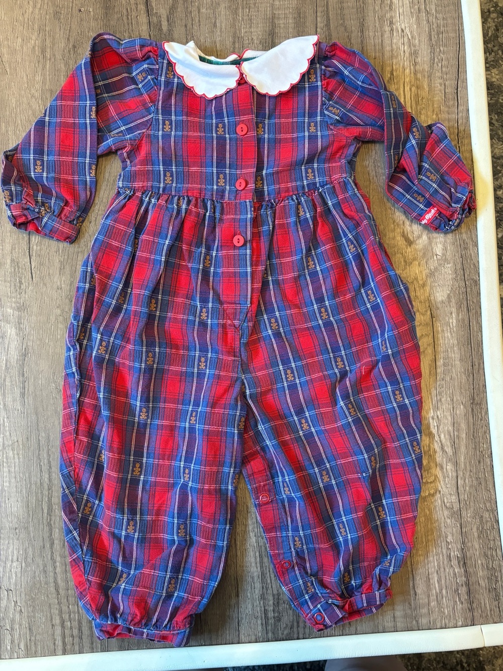 Vintage Oshkosh B’Gosh Baby B’Gosh Teddy Bear Romper Bubble Plaid Collar 24M